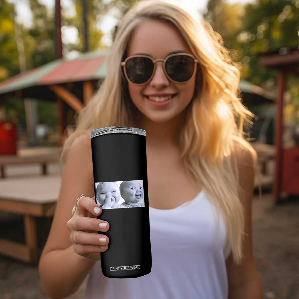 Funny Double Trouble Tuff Baby Meme Skinny Tumbler Viral AI Niche Baby Holding Laugh Duo Reaction TS02 Print Your Wear