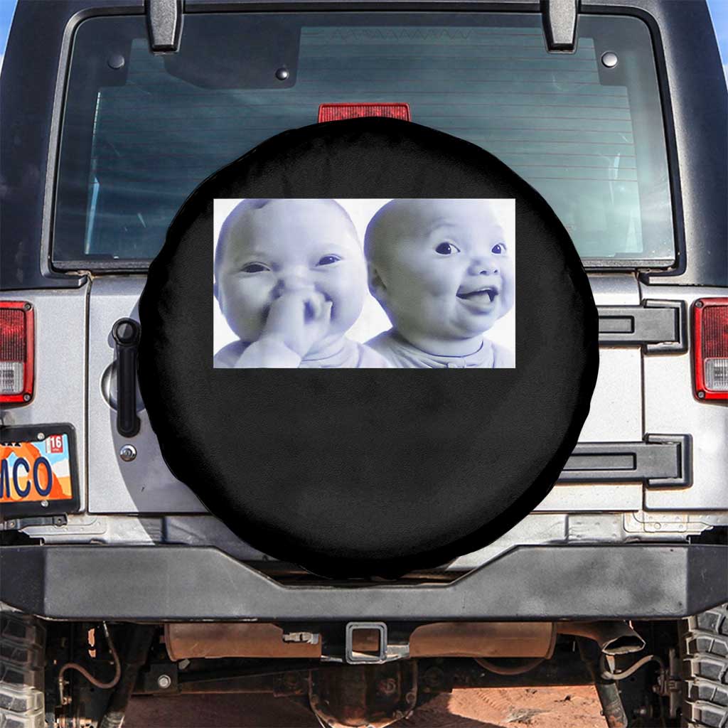 Funny Double Trouble Tuff Baby Meme Spare Tire Cover Viral AI Niche Baby Holding Laugh Duo Reaction TS02 No hole Black Print Your Wear