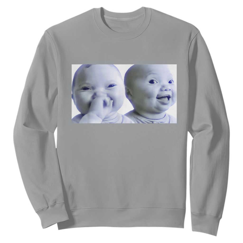 Funny Double Trouble Tuff Baby Meme Sweatshirt Viral AI Niche Baby Holding Laugh Duo Reaction TS02 Sport Gray Print Your Wear
