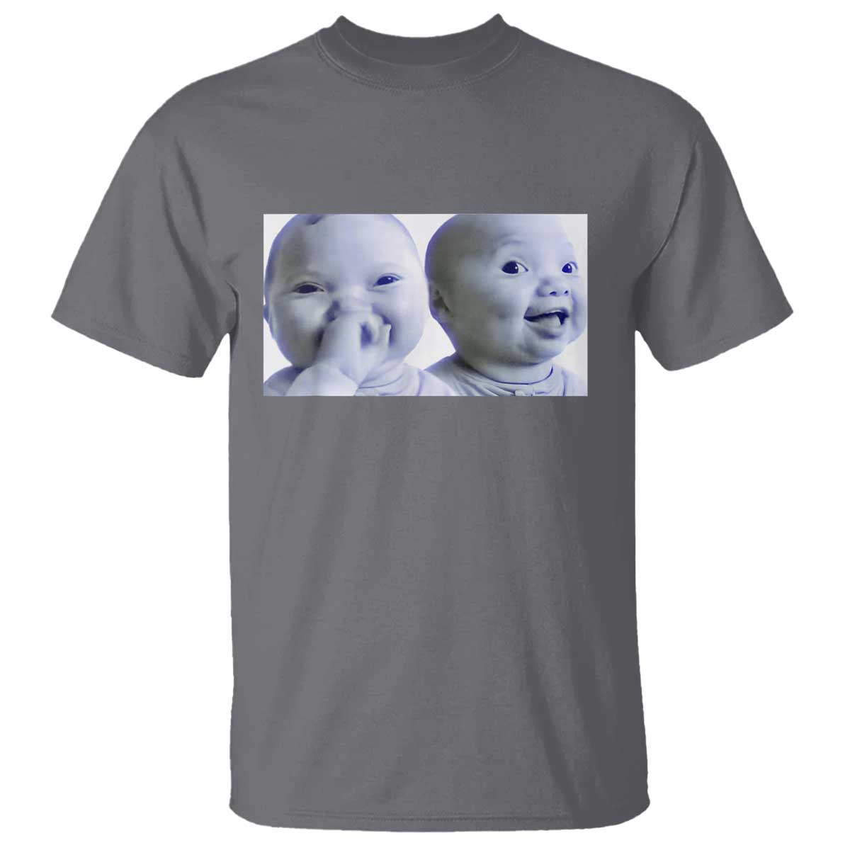 Funny Double Trouble Tuff Baby Meme T Shirt Viral AI Niche Baby Holding Laugh Duo Reaction TS02 Charcoal Print Your Wear
