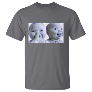 Funny Double Trouble Tuff Baby Meme T Shirt Viral AI Niche Baby Holding Laugh Duo Reaction TS02 Charcoal Print Your Wear