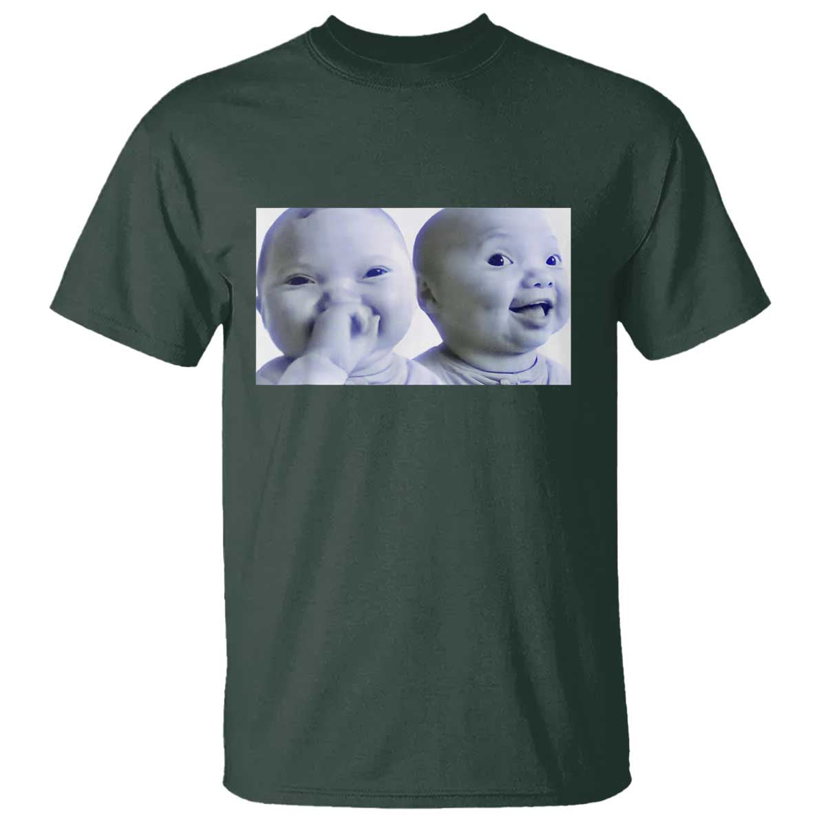 Funny Double Trouble Tuff Baby Meme T Shirt Viral AI Niche Baby Holding Laugh Duo Reaction TS02 Dark Forest Green Print Your Wear