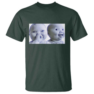 Funny Double Trouble Tuff Baby Meme T Shirt Viral AI Niche Baby Holding Laugh Duo Reaction TS02 Dark Forest Green Print Your Wear