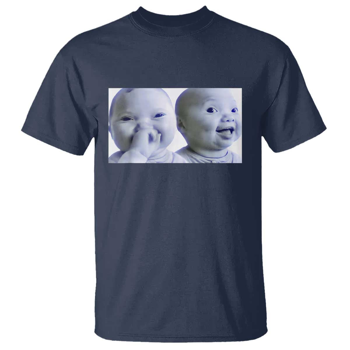 Funny Double Trouble Tuff Baby Meme T Shirt Viral AI Niche Baby Holding Laugh Duo Reaction TS02 Navy Print Your Wear
