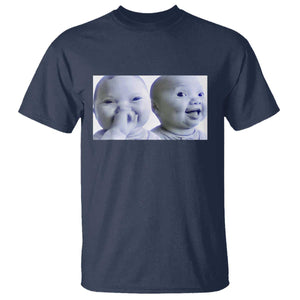 Funny Double Trouble Tuff Baby Meme T Shirt Viral AI Niche Baby Holding Laugh Duo Reaction TS02 Navy Print Your Wear