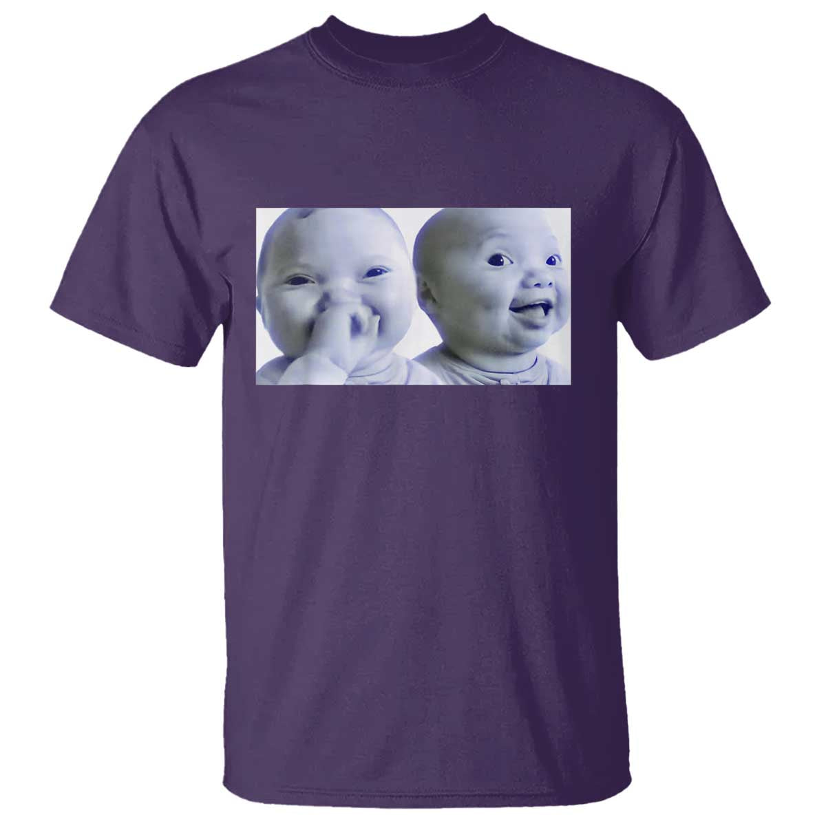Funny Double Trouble Tuff Baby Meme T Shirt Viral AI Niche Baby Holding Laugh Duo Reaction TS02 Purple Print Your Wear