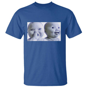 Funny Double Trouble Tuff Baby Meme T Shirt Viral AI Niche Baby Holding Laugh Duo Reaction TS02 Royal Blue Print Your Wear