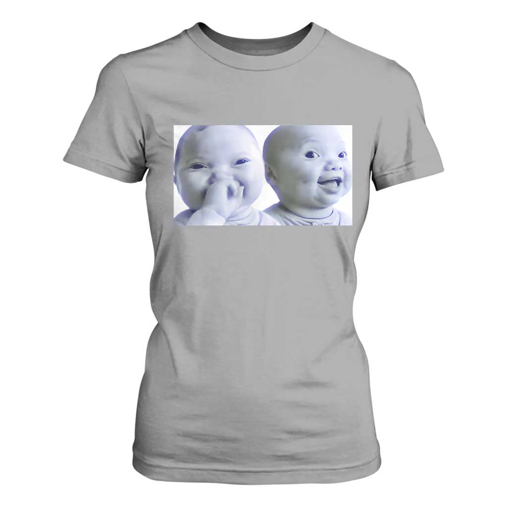 Funny Double Trouble Tuff Baby Meme T Shirt For Women Viral AI Niche Baby Holding Laugh Duo Reaction TS02 Sport Gray Print Your Wear