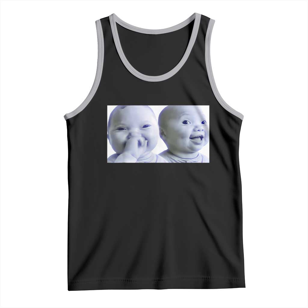 Funny Double Trouble Tuff Baby Meme Tank Top Viral AI Niche Baby Holding Laugh Duo Reaction TS02 Black Athletic Heather Print Your Wear