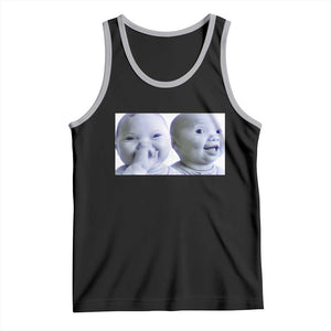 Funny Double Trouble Tuff Baby Meme Tank Top Viral AI Niche Baby Holding Laugh Duo Reaction TS02 Black Athletic Heather Print Your Wear