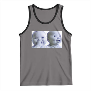 Funny Double Trouble Tuff Baby Meme Tank Top Viral AI Niche Baby Holding Laugh Duo Reaction TS02 Deep Heather Black Print Your Wear