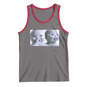 Funny Double Trouble Tuff Baby Meme Tank Top Viral AI Niche Baby Holding Laugh Duo Reaction TS02 Deep Heather Red Print Your Wear