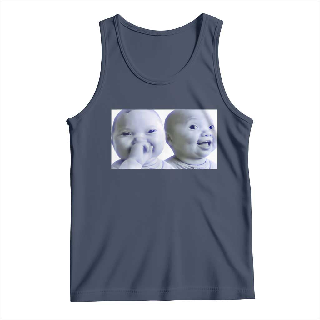 Funny Double Trouble Tuff Baby Meme Tank Top Viral AI Niche Baby Holding Laugh Duo Reaction TS02 Navy Print Your Wear
