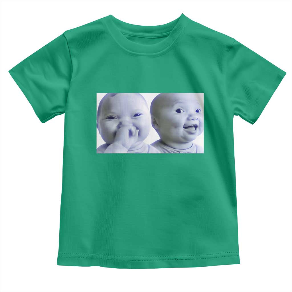 Funny Double Trouble Tuff Baby Meme Toddler T Shirt Viral AI Niche Baby Holding Laugh Duo Reaction TS02 Irish Green Print Your Wear