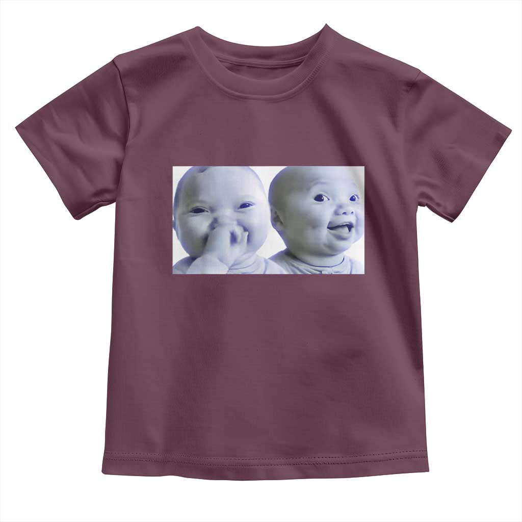 Funny Double Trouble Tuff Baby Meme Toddler T Shirt Viral AI Niche Baby Holding Laugh Duo Reaction TS02 Maroon Print Your Wear