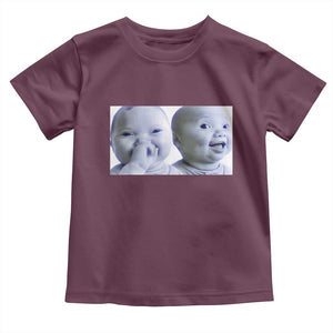 Funny Double Trouble Tuff Baby Meme Toddler T Shirt Viral AI Niche Baby Holding Laugh Duo Reaction TS02 Maroon Print Your Wear