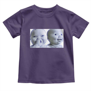 Funny Double Trouble Tuff Baby Meme Toddler T Shirt Viral AI Niche Baby Holding Laugh Duo Reaction TS02 Purple Print Your Wear