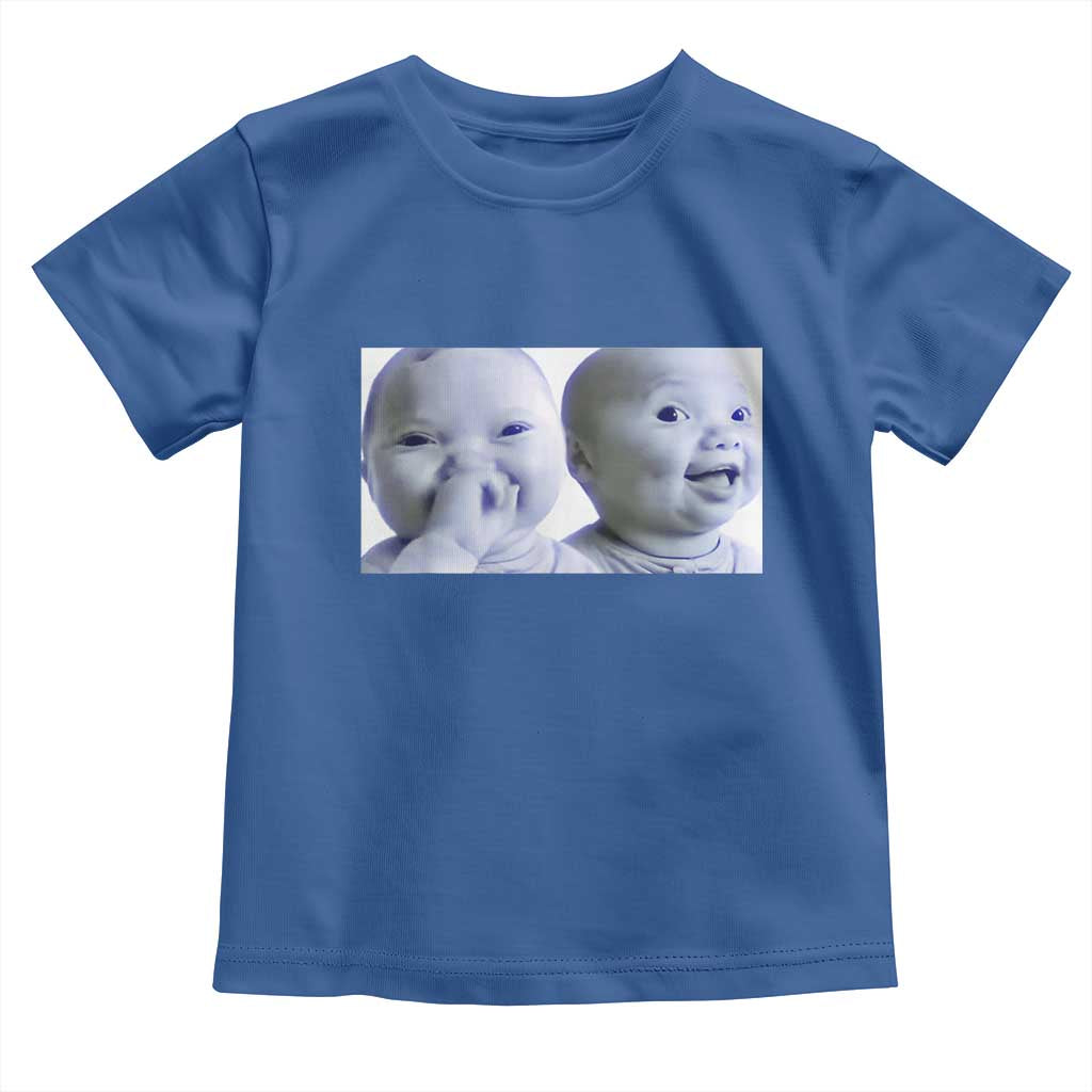 Funny Double Trouble Tuff Baby Meme Toddler T Shirt Viral AI Niche Baby Holding Laugh Duo Reaction TS02 Royal Blue Print Your Wear