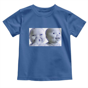 Funny Double Trouble Tuff Baby Meme Toddler T Shirt Viral AI Niche Baby Holding Laugh Duo Reaction TS02 Royal Blue Print Your Wear