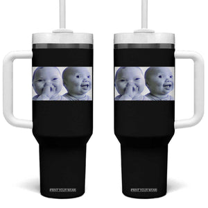 Funny Double Trouble Tuff Baby Meme Tumbler With Handle Viral AI Niche Baby Holding Laugh Duo Reaction TS02 One Size: 40 oz Black Print Your Wear