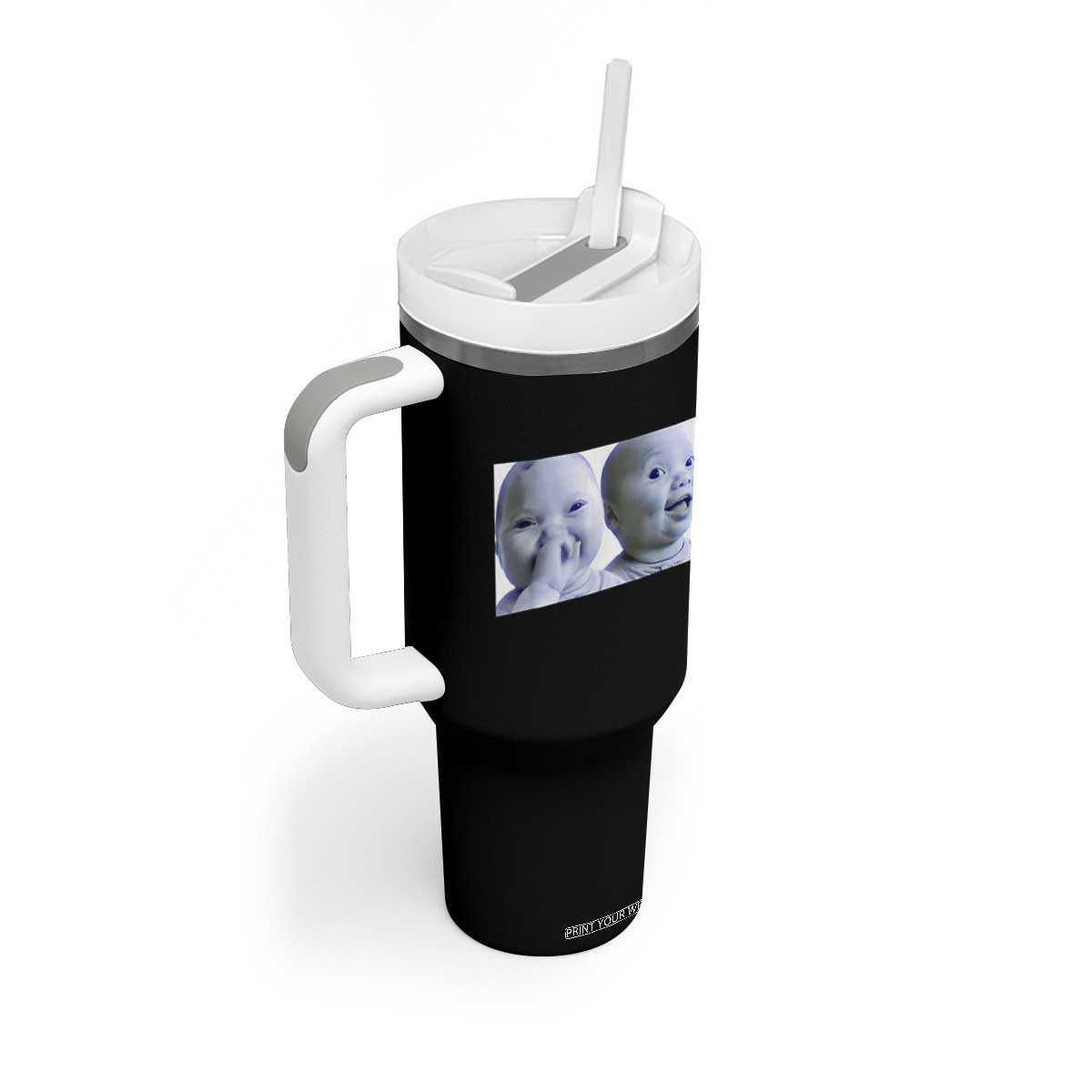 Funny Double Trouble Tuff Baby Meme Tumbler With Handle Viral AI Niche Baby Holding Laugh Duo Reaction TS02 Print Your Wear