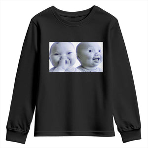 Funny Double Trouble Tuff Baby Meme Youth Sweatshirt Viral AI Niche Baby Holding Laugh Duo Reaction TS02 Black Print Your Wear