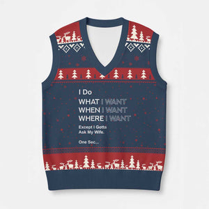 I Do What I Want Except Ask My Wife V-Neck Knit Sweater Vest Funny Married Humor Gag Gift for Husbands TS02 Navy Red Print Your Wear