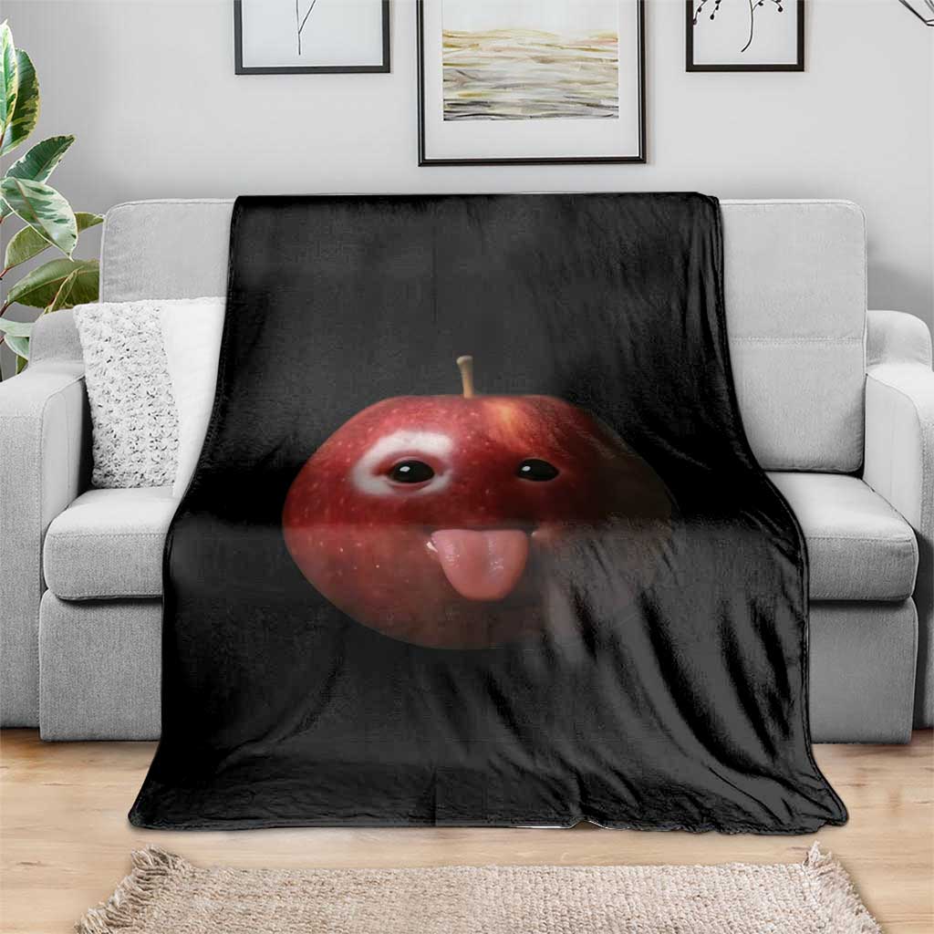 Cute Freaky Apple with Tongue Out Throw Blanket Funny Goofy AI Fruit Meme TS02 Print Your Wear