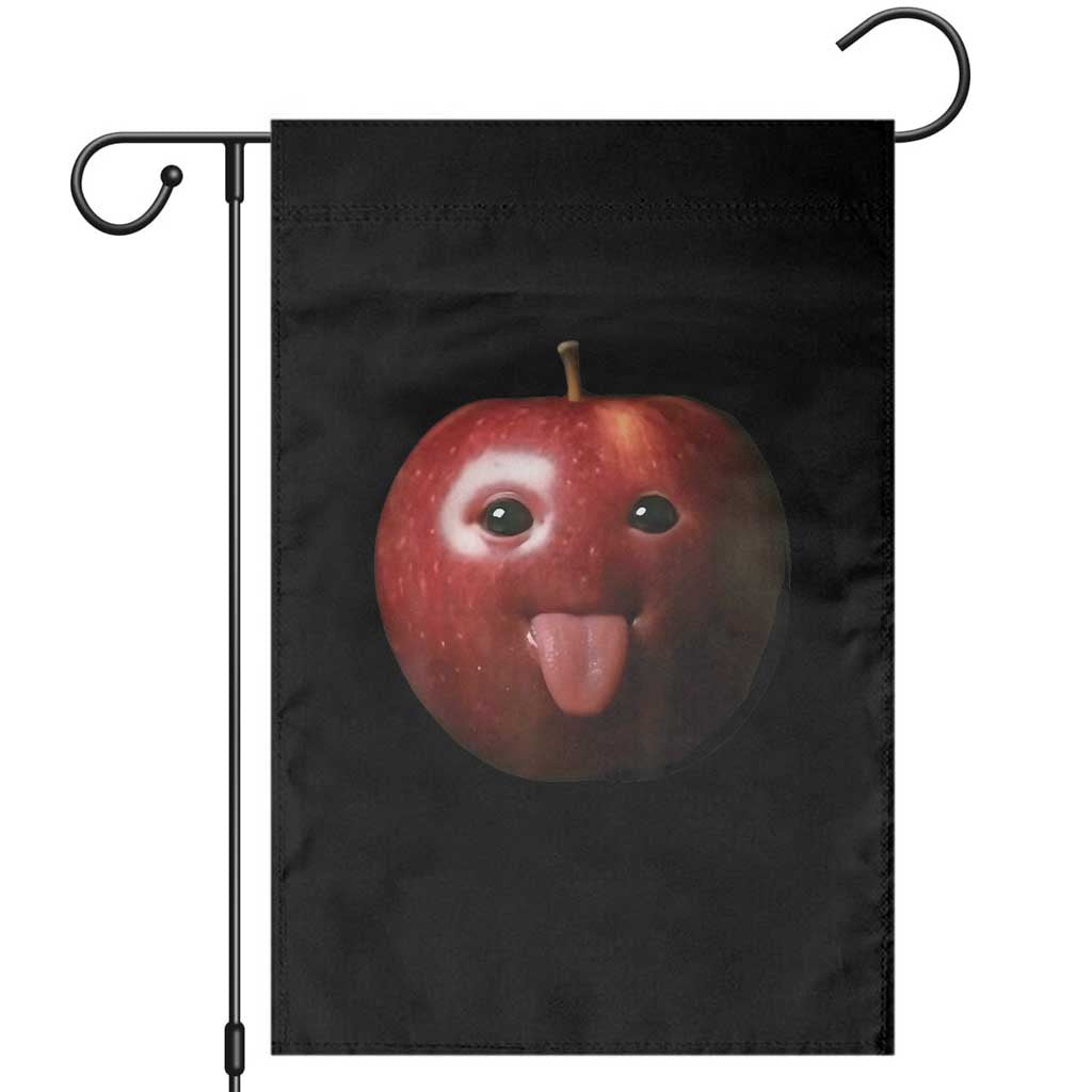 Cute Freaky Apple with Tongue Out Garden Flag Funny Goofy AI Fruit Meme TS02 Black Print Your Wear