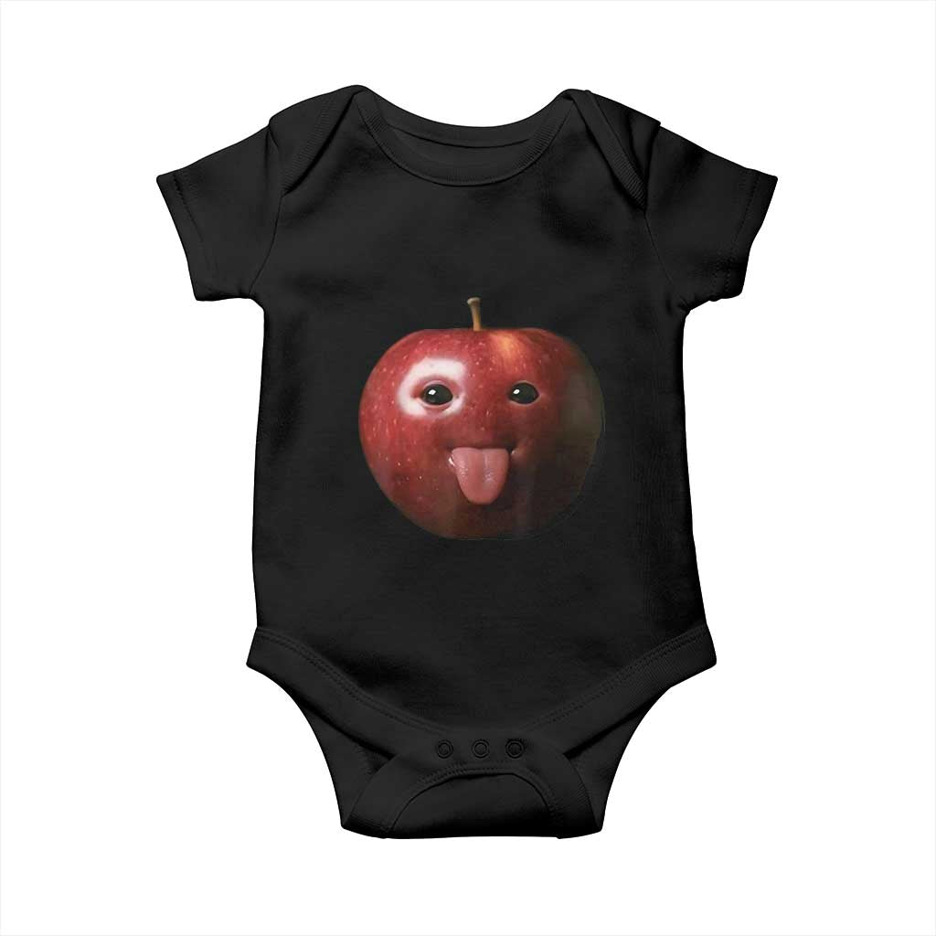Cute Freaky Apple with Tongue Out Baby Onesie Funny Goofy AI Fruit Meme TS02 Black Print Your Wear