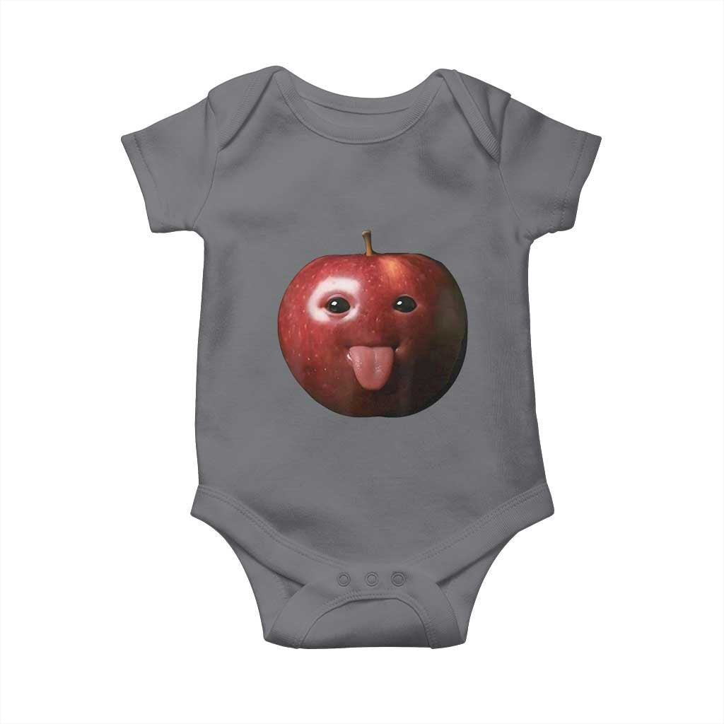 Cute Freaky Apple with Tongue Out Baby Onesie Funny Goofy AI Fruit Meme TS02 Charcoal Print Your Wear