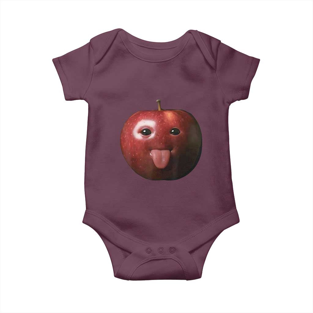 Cute Freaky Apple with Tongue Out Baby Onesie Funny Goofy AI Fruit Meme TS02 Maroon Print Your Wear