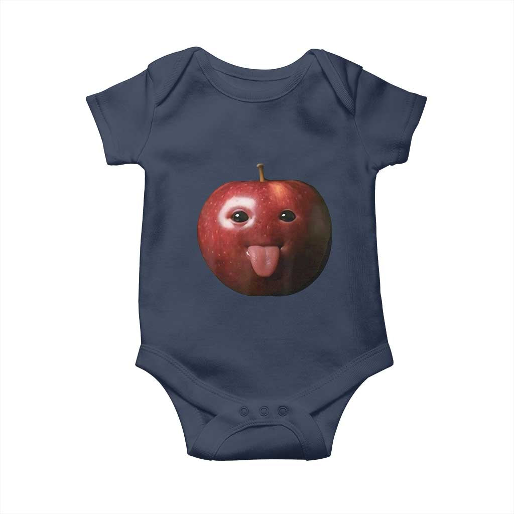 Cute Freaky Apple with Tongue Out Baby Onesie Funny Goofy AI Fruit Meme TS02 Navy Print Your Wear