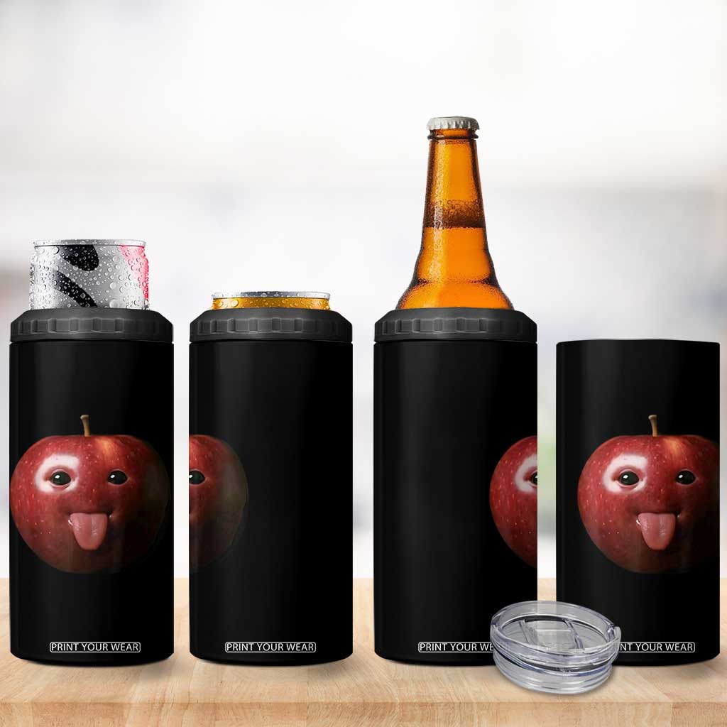 Cute Freaky Apple with Tongue Out 4 in 1 Can Cooler Tumbler Funny Goofy AI Fruit Meme TS02 Print Your Wear