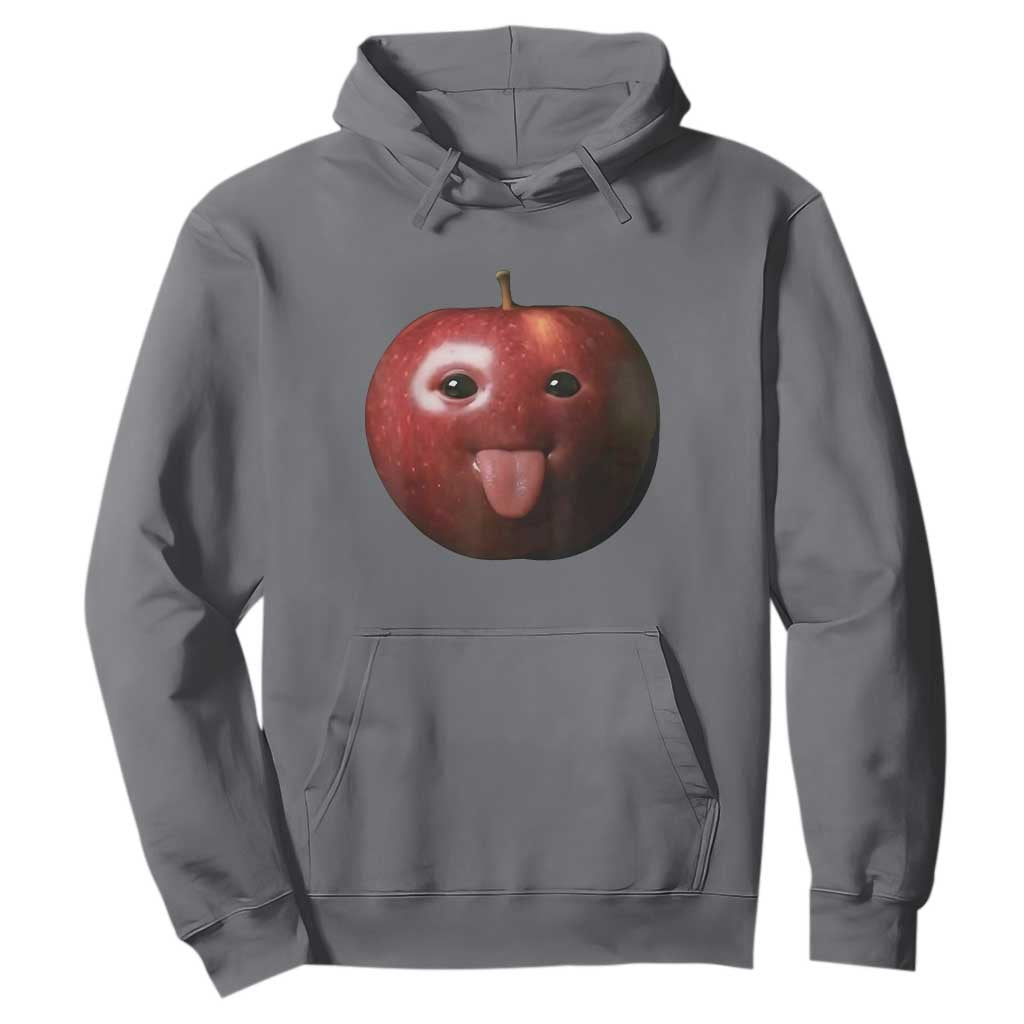 Cute Freaky Apple with Tongue Out Hoodie Funny Goofy AI Fruit Meme TS02 Charcoal Print Your Wear