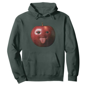 Cute Freaky Apple with Tongue Out Hoodie Funny Goofy AI Fruit Meme TS02 Dark Forest Green Print Your Wear