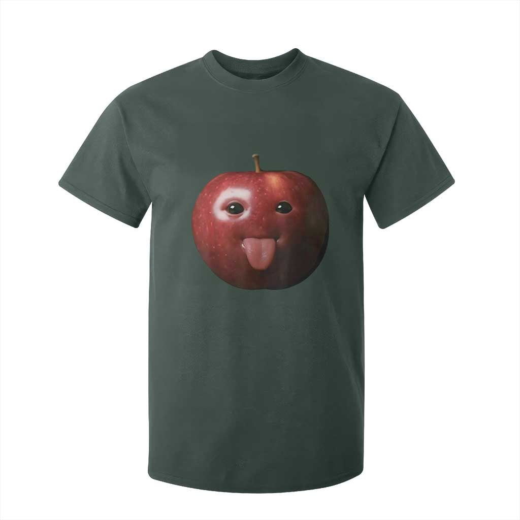 Cute Freaky Apple with Tongue Out T Shirt For Kid Funny Goofy AI Fruit Meme TS02 Dark Forest Green Print Your Wear