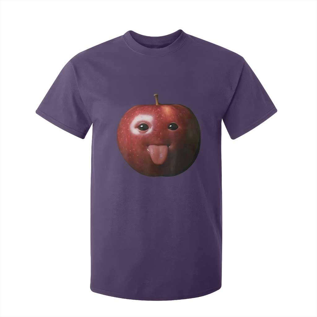 Cute Freaky Apple with Tongue Out T Shirt For Kid Funny Goofy AI Fruit Meme TS02 Purple Print Your Wear