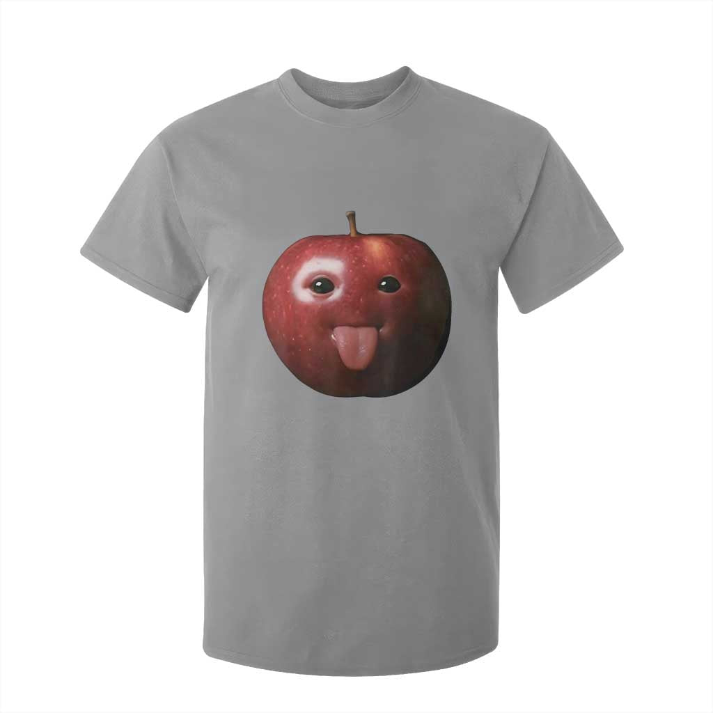 Cute Freaky Apple with Tongue Out T Shirt For Kid Funny Goofy AI Fruit Meme TS02 Sport Gray Print Your Wear