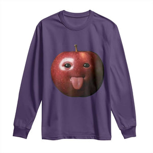 Cute Freaky Apple with Tongue Out Long Sleeve Shirt Funny Goofy AI Fruit Meme TS02 Purple Print Your Wear