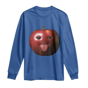 Cute Freaky Apple with Tongue Out Long Sleeve Shirt Funny Goofy AI Fruit Meme TS02 Royal Blue Print Your Wear