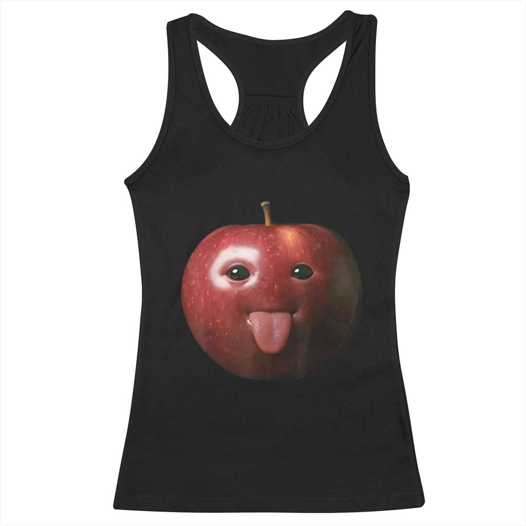 Cute Freaky Apple with Tongue Out Racerback Tank Top Funny Goofy AI Fruit Meme TS02 Black Print Your Wear