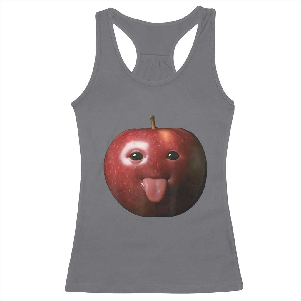 Cute Freaky Apple with Tongue Out Racerback Tank Top Funny Goofy AI Fruit Meme TS02 Charcoal Print Your Wear