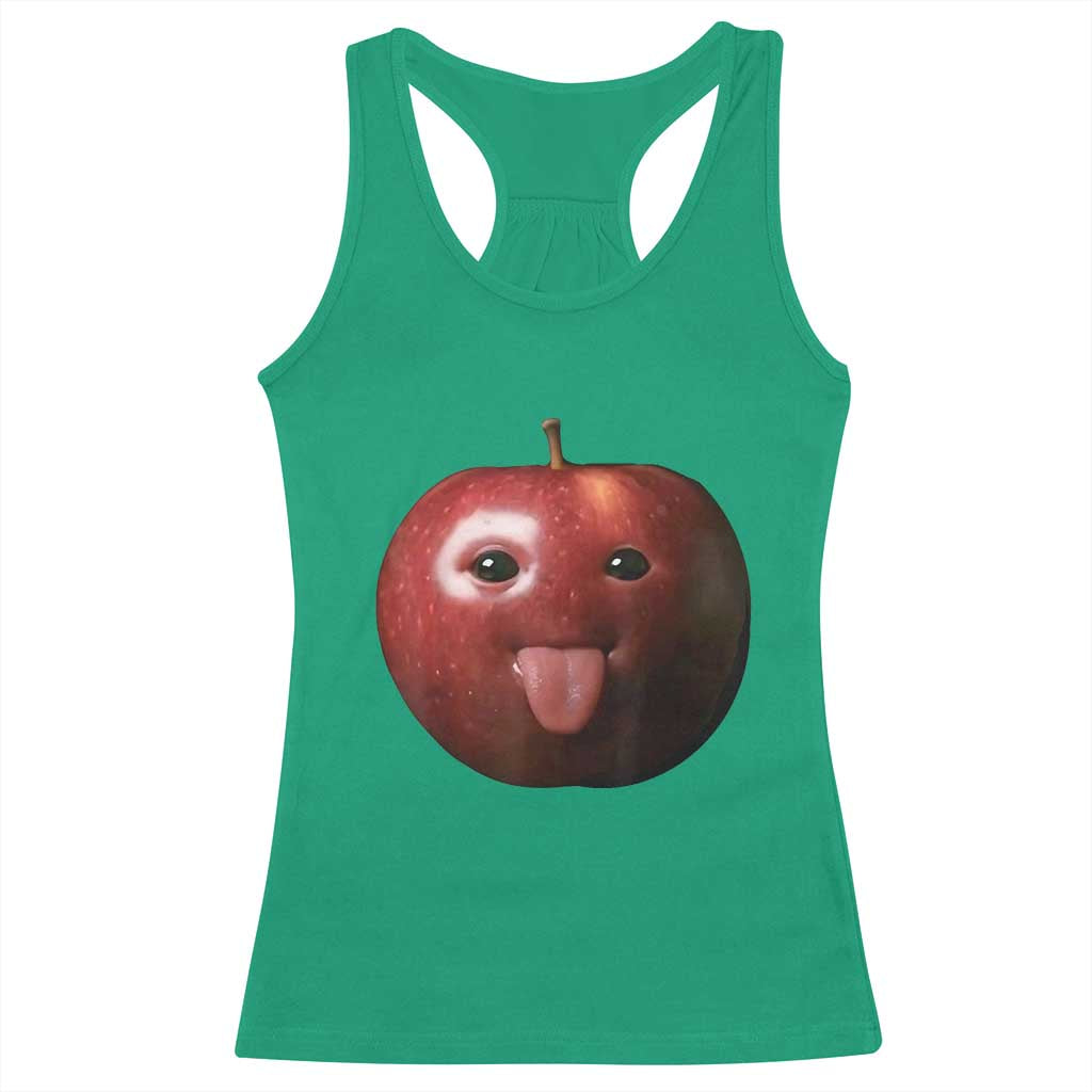 Cute Freaky Apple with Tongue Out Racerback Tank Top Funny Goofy AI Fruit Meme TS02 Irish Green Print Your Wear