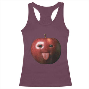 Cute Freaky Apple with Tongue Out Racerback Tank Top Funny Goofy AI Fruit Meme TS02 Maroon Print Your Wear