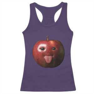 Cute Freaky Apple with Tongue Out Racerback Tank Top Funny Goofy AI Fruit Meme TS02 Purple Print Your Wear
