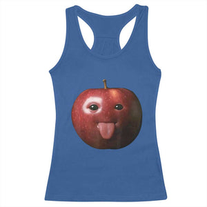 Cute Freaky Apple with Tongue Out Racerback Tank Top Funny Goofy AI Fruit Meme TS02 Royal Blue Print Your Wear