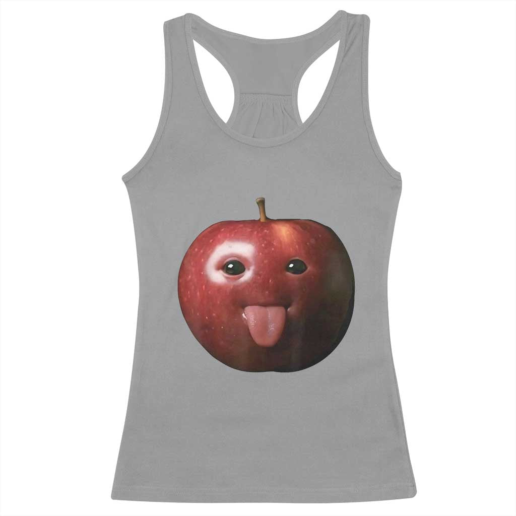 Cute Freaky Apple with Tongue Out Racerback Tank Top Funny Goofy AI Fruit Meme TS02 Sport Gray Print Your Wear