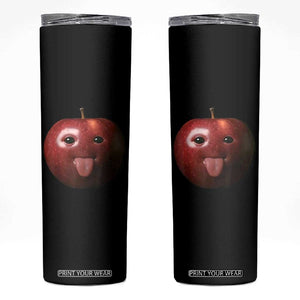Cute Freaky Apple with Tongue Out Skinny Tumbler Funny Goofy AI Fruit Meme TS02 Black Print Your Wear