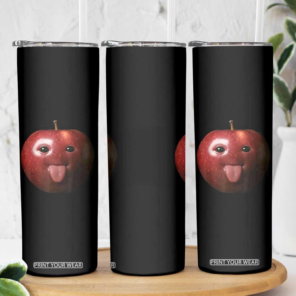 Cute Freaky Apple with Tongue Out Skinny Tumbler Funny Goofy AI Fruit Meme TS02 Print Your Wear